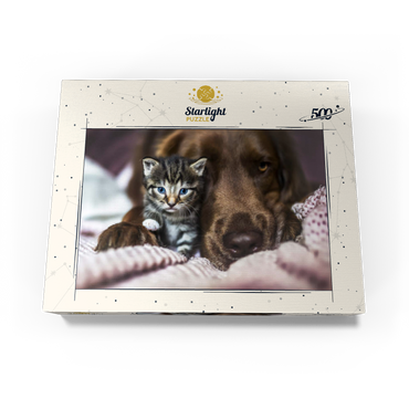 Kitten and Dog Resting Together 500 Jigsaw Puzzle box view3
