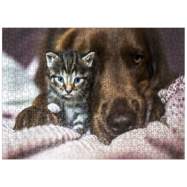 puzzleplate Kitten and Dog Resting Together 500 Jigsaw Puzzle