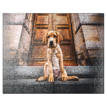 puzzleplate Golden Labrador Puppy on Stone Steps 100 Jigsaw Puzzle