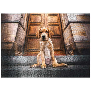 puzzleplate Golden Labrador Puppy on Stone Steps 500 Jigsaw Puzzle