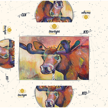 Colorful Moose Portrait in Abstract Style 100 Jigsaw Puzzle box 3D Modell