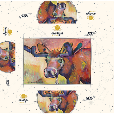 Colorful Moose Portrait in Abstract Style 500 Jigsaw Puzzle box 3D Modell