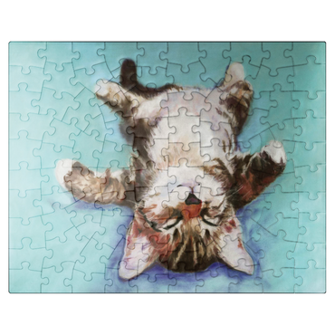 puzzleplate Relaxed Kitten on Turquoise Background 100 Jigsaw Puzzle