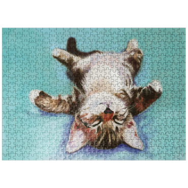 puzzleplate Relaxed Kitten on Turquoise Background 500 Jigsaw Puzzle