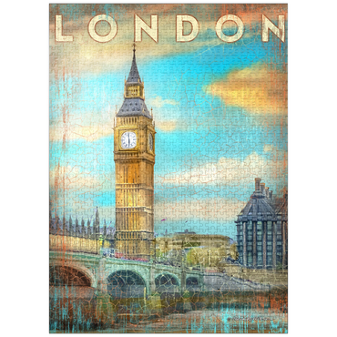 puzzleplate Vintage London Big Ben Artwork - Retro Travel Poster Style 1000 Jigsaw Puzzle