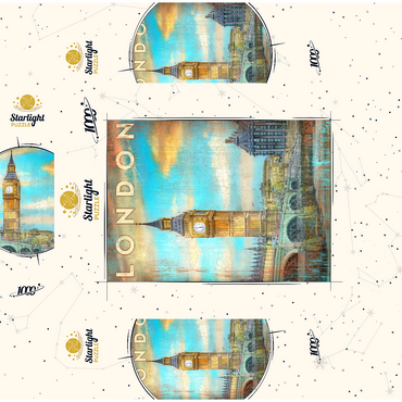 Vintage London Big Ben Artwork - Retro Travel Poster Style 1000 Jigsaw Puzzle box 3D Modell