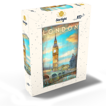 Vintage London Big Ben Artwork - Retro Travel Poster Style 100 Jigsaw Puzzle box view2