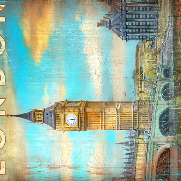 Vintage London Big Ben Artwork - Retro Travel Poster Style 100 Jigsaw Puzzle 3D Modell