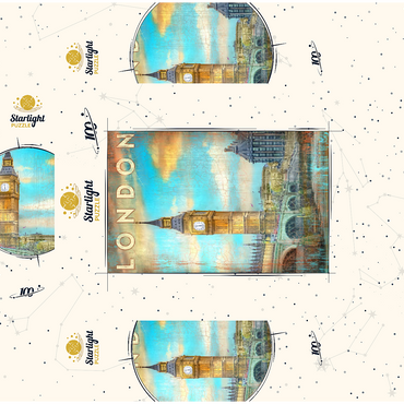 Vintage London Big Ben Artwork - Retro Travel Poster Style 100 Jigsaw Puzzle box 3D Modell