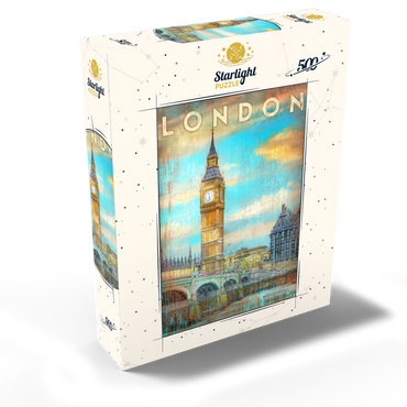Vintage London Big Ben Artwork - Retro Travel Poster Style 500 Jigsaw Puzzle box view2