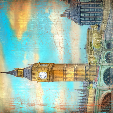 Vintage London Big Ben Artwork - Retro Travel Poster Style 500 Jigsaw Puzzle 3D Modell