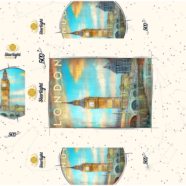 Vintage London Big Ben Artwork - Retro Travel Poster Style 500 Jigsaw Puzzle box 3D Modell