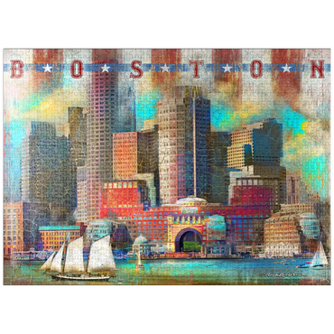 puzzleplate Vintage Boston Harbor Skyline - Patriotic Retro City Art 1000 Jigsaw Puzzle