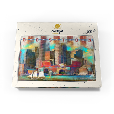 Vintage Boston Harbor Skyline - Patriotic Retro City Art 100 Jigsaw Puzzle box view3