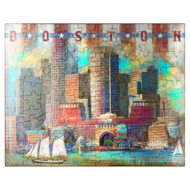 puzzleplate Vintage Boston Harbor Skyline - Patriotic Retro City Art 100 Jigsaw Puzzle