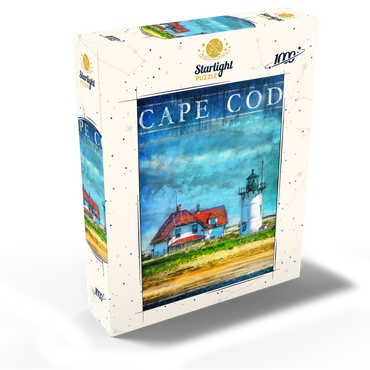 Vintage Cape Cod Lighthouse - Coastal Retro Travel Art 1000 Jigsaw Puzzle box view2