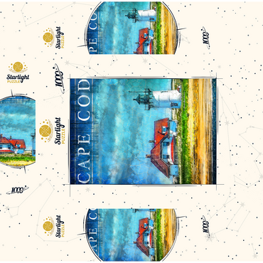 Vintage Cape Cod Lighthouse - Coastal Retro Travel Art 1000 Jigsaw Puzzle box 3D Modell