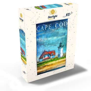 Vintage Cape Cod Lighthouse - Coastal Retro Travel Art 100 Jigsaw Puzzle box view2