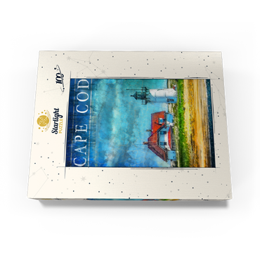 Vintage Cape Cod Lighthouse - Coastal Retro Travel Art 100 Jigsaw Puzzle box view3