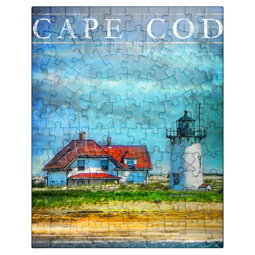 puzzleplate Vintage Cape Cod Lighthouse - Coastal Retro Travel Art 100 Jigsaw Puzzle
