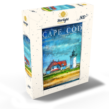 Vintage Cape Cod Lighthouse - Coastal Retro Travel Art 500 Jigsaw Puzzle box view2