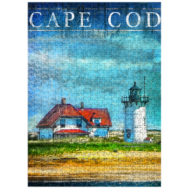 puzzleplate Vintage Cape Cod Lighthouse - Coastal Retro Travel Art 500 Jigsaw Puzzle