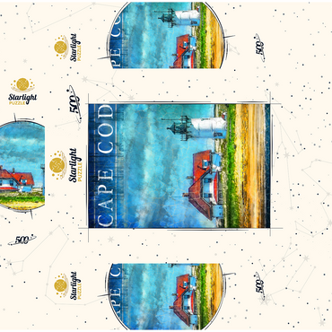 Vintage Cape Cod Lighthouse - Coastal Retro Travel Art 500 Jigsaw Puzzle box 3D Modell