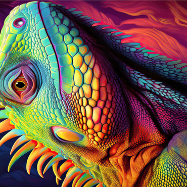 Vibrant Iguana Portrait - Colorful Digital Art 1000 Jigsaw Puzzle 3D Modell