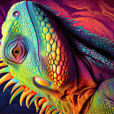 Vibrant Iguana Portrait - Colorful Digital Art 100 Jigsaw Puzzle 3D Modell