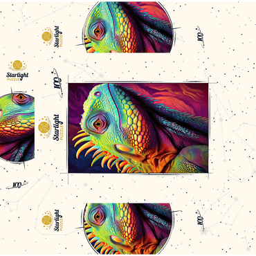 Vibrant Iguana Portrait - Colorful Digital Art 100 Jigsaw Puzzle box 3D Modell