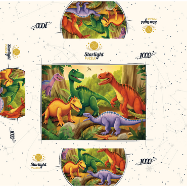 Colorful Dinosaur Scene - Vibrant Prehistoric Illustration 1000 Jigsaw Puzzle box 3D Modell