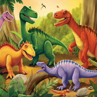 Colorful Dinosaur Scene - Vibrant Prehistoric Illustration 100 Jigsaw Puzzle 3D Modell