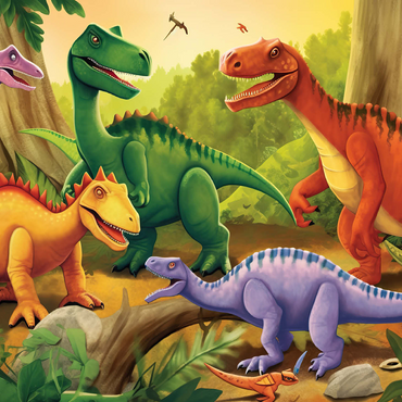 Colorful Dinosaur Scene - Vibrant Prehistoric Illustration 500 Jigsaw Puzzle 3D Modell
