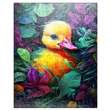 puzzleplate Adorable Yellow Duckling in Vibrant Foliage 100 Jigsaw Puzzle