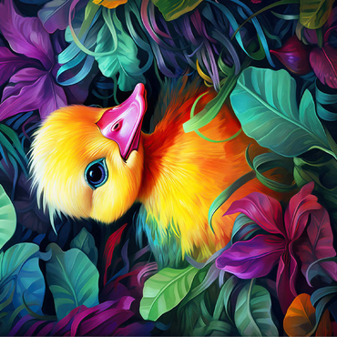 Adorable Yellow Duckling in Vibrant Foliage 100 Jigsaw Puzzle 3D Modell