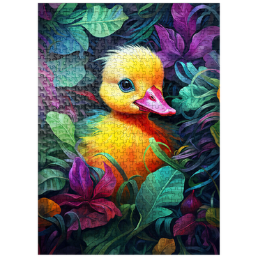 puzzleplate Adorable Yellow Duckling in Vibrant Foliage 500 Jigsaw Puzzle