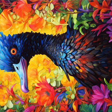 Exotic Blue Bird Amidst Vibrant Floral Fantasy 1000 Jigsaw Puzzle 3D Modell