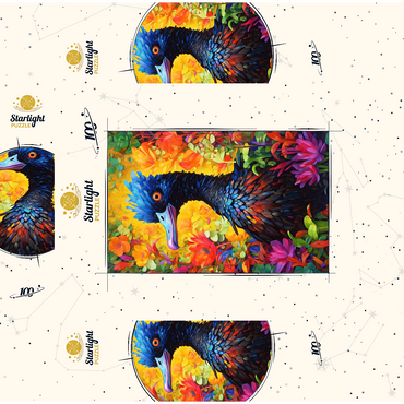 Exotic Blue Bird Amidst Vibrant Floral Fantasy 100 Jigsaw Puzzle box 3D Modell