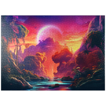 puzzleplate Fantasy Tropical Paradise with a Majestic Alien Moon 1000 Jigsaw Puzzle