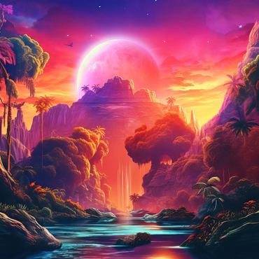 Fantasy Tropical Paradise with a Majestic Alien Moon 1000 Jigsaw Puzzle 3D Modell