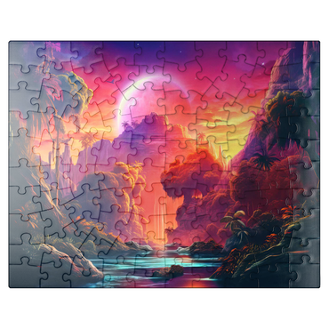 puzzleplate Fantasy Tropical Paradise with a Majestic Alien Moon 100 Jigsaw Puzzle