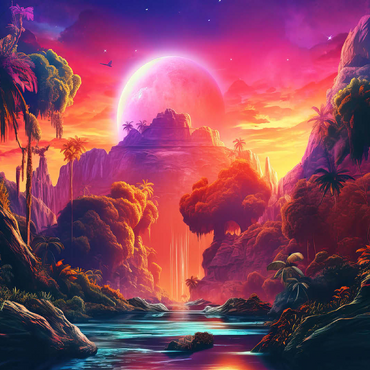 Fantasy Tropical Paradise with a Majestic Alien Moon 100 Jigsaw Puzzle 3D Modell