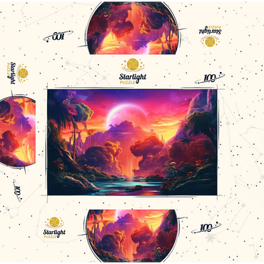 Fantasy Tropical Paradise with a Majestic Alien Moon 100 Jigsaw Puzzle box 3D Modell