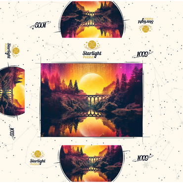 Surreal Bridge Over River with Giant Golden Moon 1000 Jigsaw Puzzle box 3D Modell
