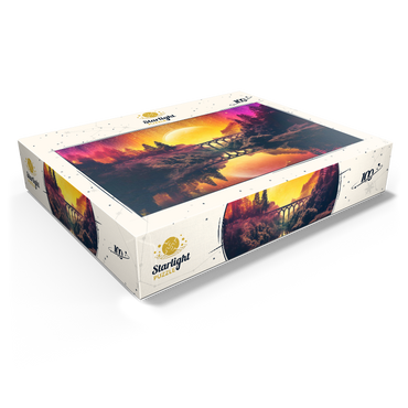 Surreal Bridge Over River with Giant Golden Moon 100 Jigsaw Puzzle box view1