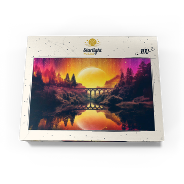 Surreal Bridge Over River with Giant Golden Moon 100 Jigsaw Puzzle box view3