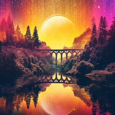 Surreal Bridge Over River with Giant Golden Moon 100 Jigsaw Puzzle 3D Modell
