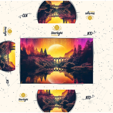 Surreal Bridge Over River with Giant Golden Moon 100 Jigsaw Puzzle box 3D Modell