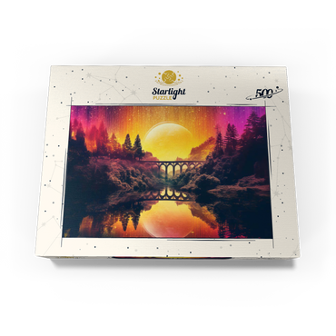 Surreal Bridge Over River with Giant Golden Moon 500 Jigsaw Puzzle box view3