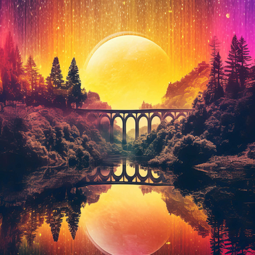 Surreal Bridge Over River with Giant Golden Moon 500 Jigsaw Puzzle 3D Modell